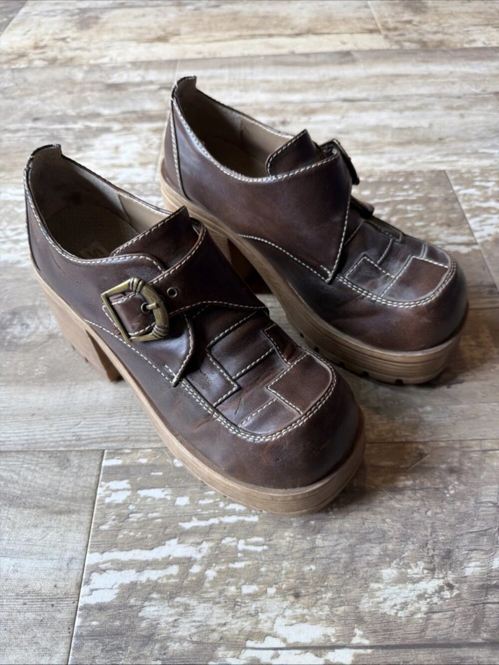VTG SODA Y2K Brown Patchwork Chunky Platform Heel Shoes Women’s 8.5